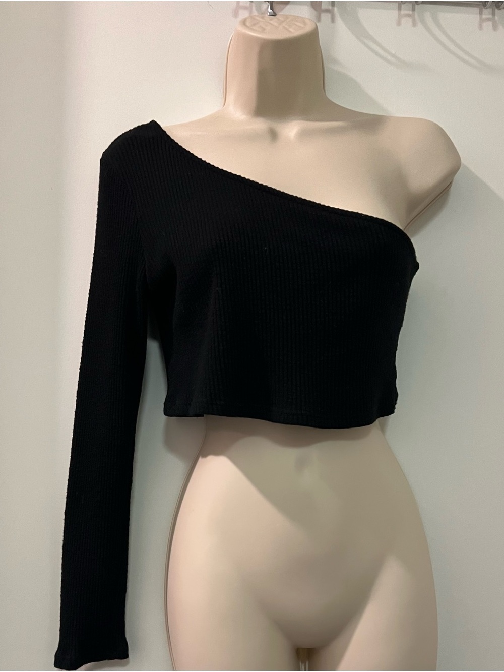 Better Be Black Ribbed One-Shoulder Crop Top